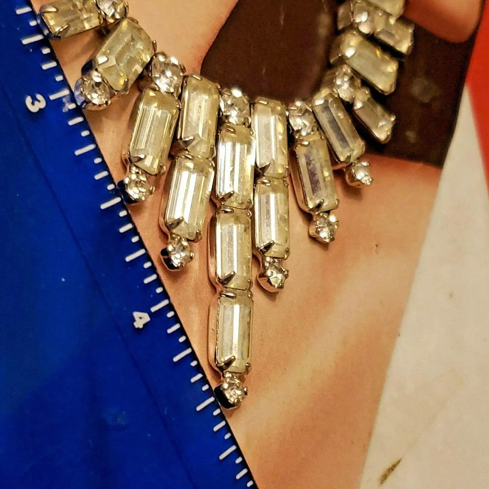 Glamorous Vintage Chunky Rhinestone Baguette Choker Necklace - Picture 2 of 8